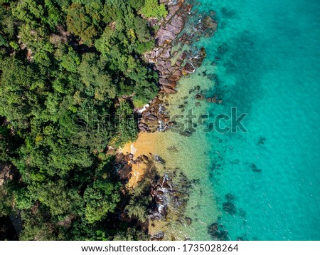 Aerial view of the coast of Koh Rong Island in Cambodia