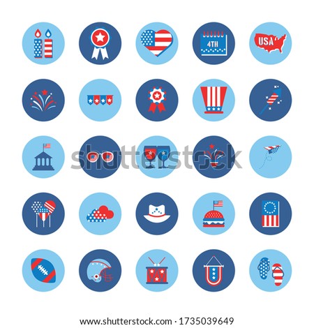bundle of independence day usa icons vector illustration design