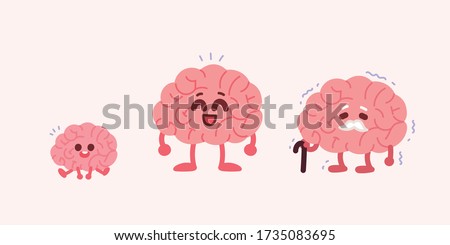 Child's brain, adult brain, and old brain. Brain age concept illustration.