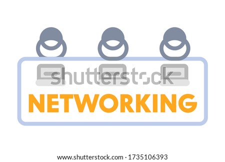 Networking or Coworking Banner, Top View or Businesspeople Working on Computers. Icon or Badge Isolated on White Background. Design Element for Business and Social Media. Vector Illustration, Clip Art