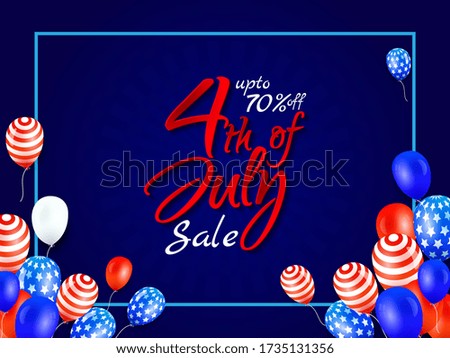 4th of July USA Independence Day Sale Background with American theme balloons for banner, poster, advertisement, promotion, voucher, brochure, discount, sale, template