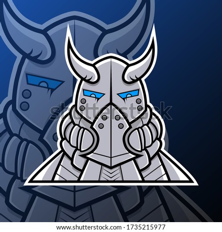 Evil Mecha Warrior Mask Head. Cartoon Logo Mascot Esport.
