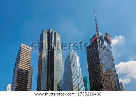 Skyscrapers on blue sky in New York City, USA.