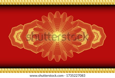 Linear currency Red and Gold badge. Traditional luxurious background. Illustration. 
