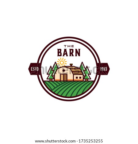 Wooden Barn Farm Vintage Retro circle badge hipster Line Art Logo design inspiration