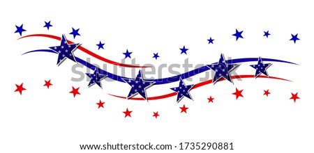 Red and blue stripes with stars. Patriotic banner for USA holidays. Isolated on white background. Vector illustration. Royalty-Free Stock Photo #1735290881