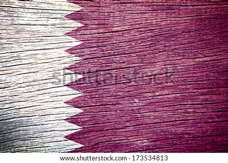  Qatar Flag painted on old wood texture 