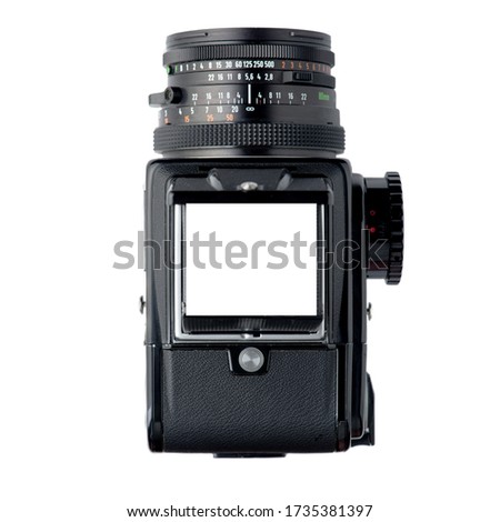 Top view Old school film photo camera  medium format isolated on white background