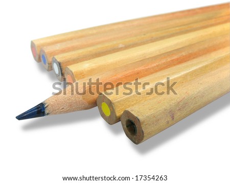 Wooden color pencils with shadow isolated over white background