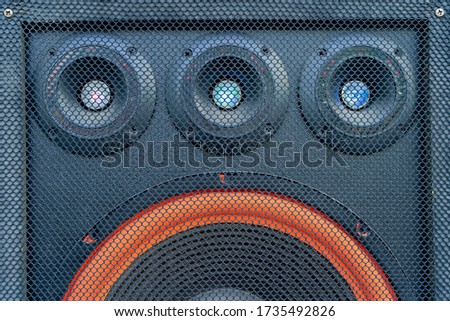 Music and sound comcept. Front view one three bass Subwoofer array loudspeaker enclosure cabinet