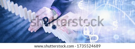 Business concept. The depreciation of the national currency of Russia. The symbol of the ruble. Inflation and stagnation. Abstract falling columns symbolizing the economy of the country.