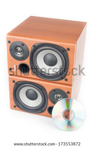 wooden sound speakers isolated on white background