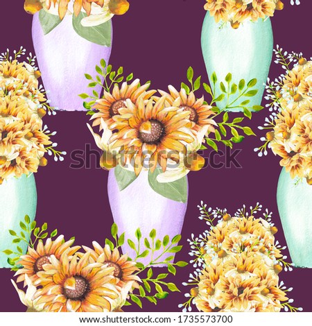 seamless pattern with watercolor in vase,perfect to use on the web or in print