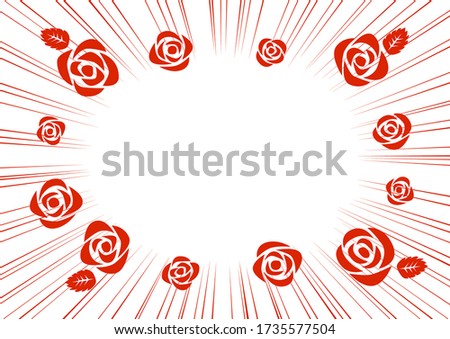 Radial speed lines and roses. Vector background illustration.