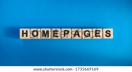 Homepages - conceptual text with wooden cubes on a dark blue background
