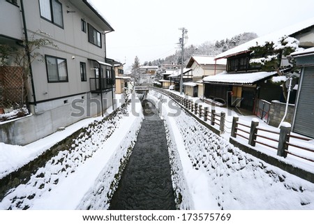 Japanese House with snow at in Takayama, Japan