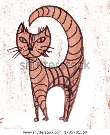 decorative abstract striped ginger cat on a light textured background.