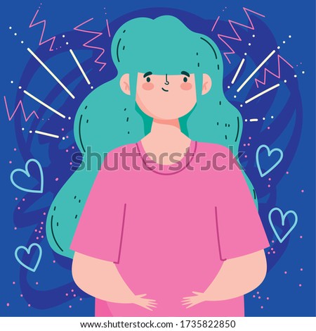 Avatar woman cartoon with aquamarine hair design, Girl female person people human and social media theme Vector illustration