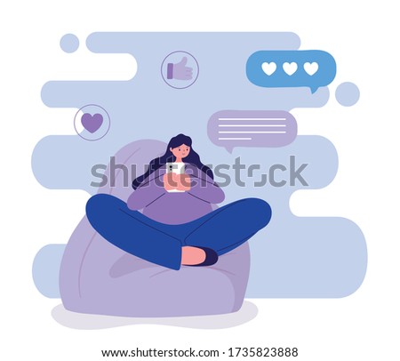 Woman with smartphone on puf chatting design, Message chat and communication theme Vector illustration