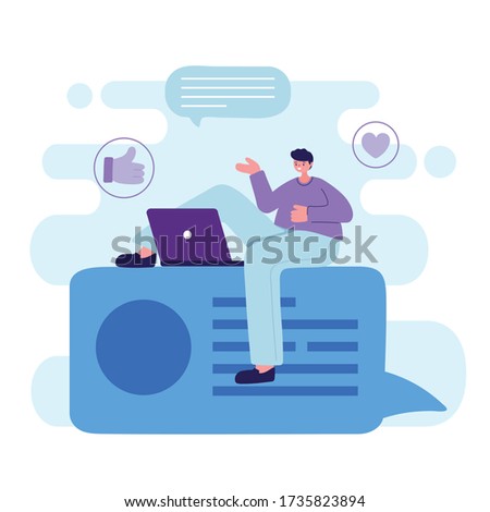 Man with laptop chatting design, Message chat and communication theme Vector illustration