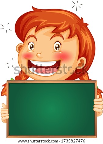 Blank sign template with cute girl on white background illustration
