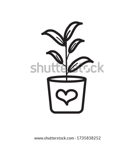 plant in a pot icon over white background, line style, vector illustration