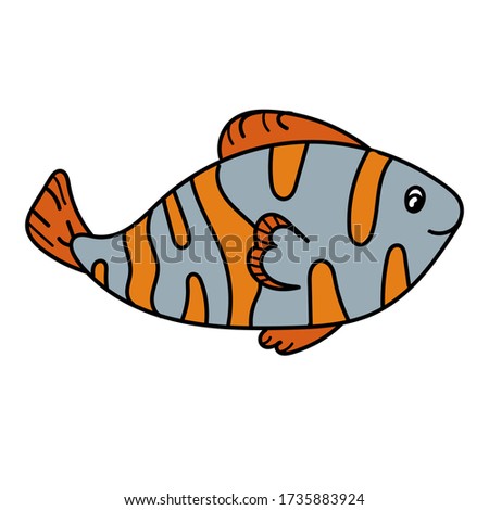 color vector element, drawing of a marine inhabitant, doodle coloring, cute little fish
