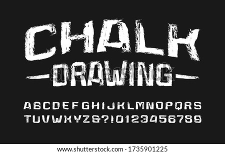 Chalk Drawing alphabet font. Handwritten letters, numbers and symbols. Stock vector typescript for your design.