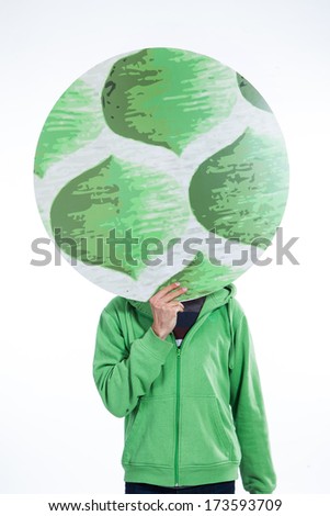 Man hold tree sign over his head