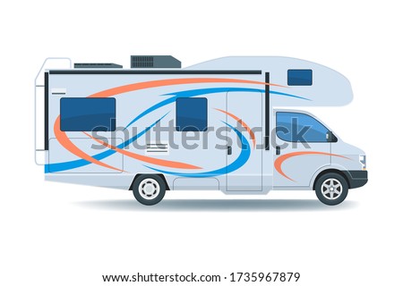 Motorhome or recreational vehicle RV camper car. Flat vector illustration
