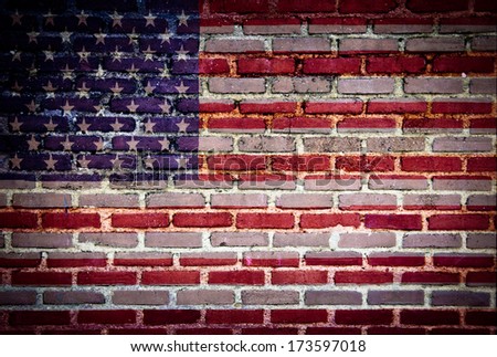 USA flag painted on old brick wall