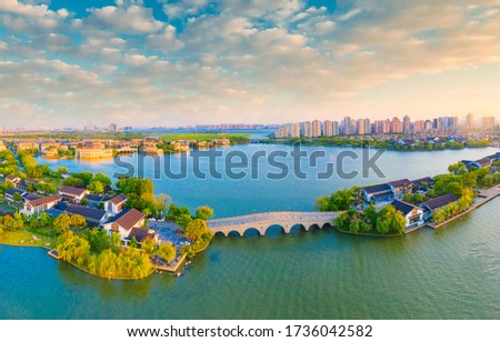 Aerial photos of ligongdi, Jinji Lake scenic spot, Suzhou City, Jiangsu Province, China