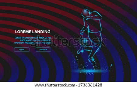 Soccer player fights with ball on heel. Vector Sport Background for Landing Page Template.
