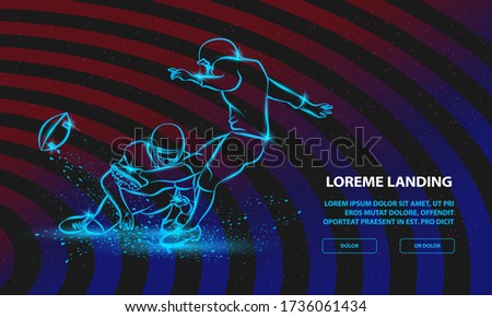 American Football Kicker Hits the Ball. Vector Sport Background for Landing Page Template.