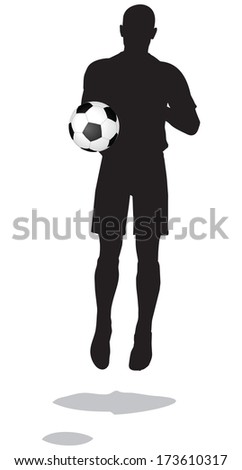 isolated poses of soccer players silhouettes in jump position