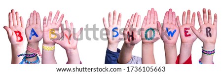 Children Hands Building Word Baby Shower, Isolated Background