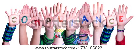 Children Hands Building Word Compliance, Isolated Background