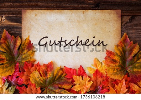 Grungy Old Paper, Colorful Leaves, Gutschein Means Voucher