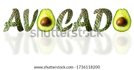 letters of healthy organic avocado from a vegetable garden in Spain