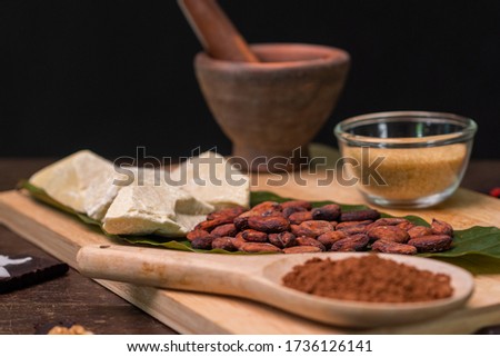 Making chocolate. Ingredients Sugar, Cocoa Beans, Cocoa Powder, Butter