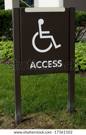 Blue and white sign of a handicap accessible sign