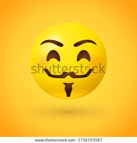Hacker mask style emoji face with mustache and beard on yellow background Royalty-Free Stock Photo #1736193587