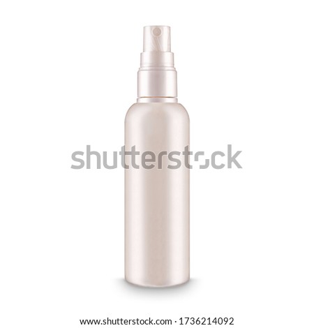 mock up of bottle with atomizer, design cosmetic spray in Perl color Royalty-Free Stock Photo #1736214092