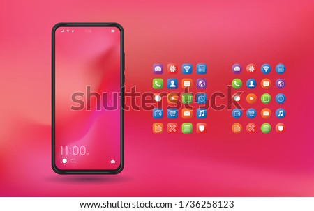 Elegant and modern smartphone with colorful icons, applications. Mobile phone isolated on background. 