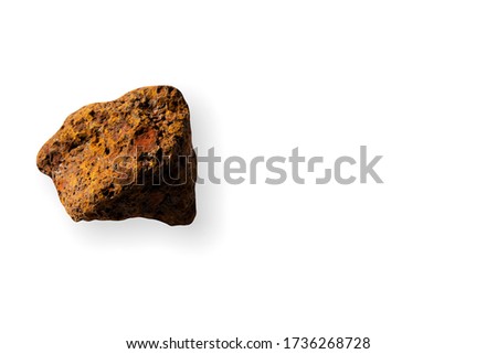 Macro picture beautiful colorful red light yellow of nature Iron Ore rock  with clipping path and dropped shadow isolated white background