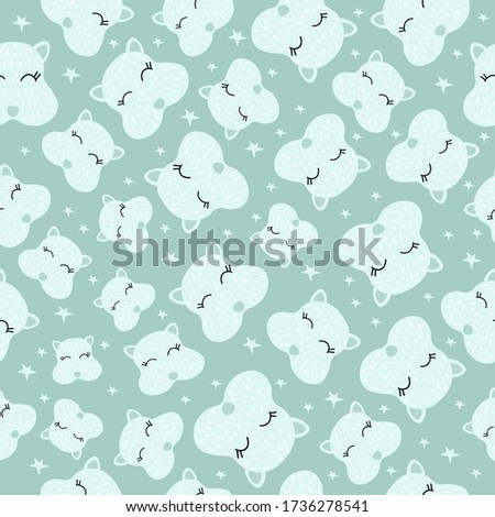 Seamless pattern with hamsters on a blue background. Vector illustration with blue hamsters. Children's print. Design of packaging paper, fabrics, dishes. Doodle style. Children's postcards.
