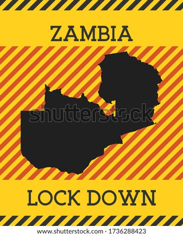 Zambia Lock Down Sign. Yellow country pandemic danger icon. Vector illustration.