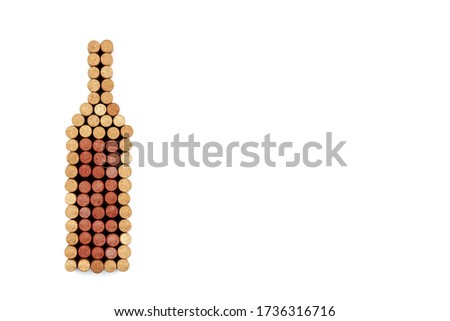 Wine corks shaped bottle. Print illustration for restaurant decor. Top view with copy space white background isolated