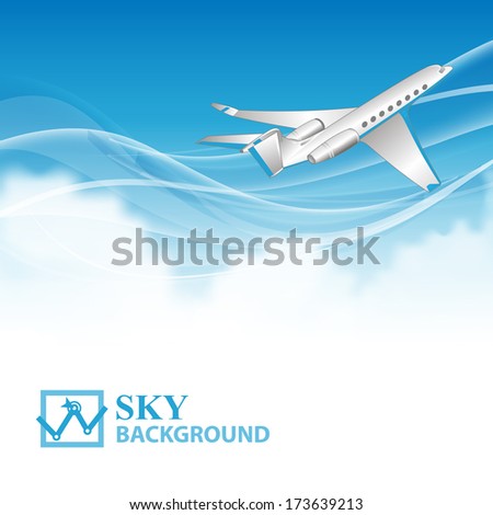 Travel background with airplane and white clouds