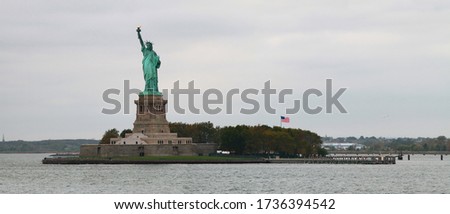 Panoramic view of Hudson river with Stature of Liberty. New York. USA. Royalty-Free Stock Photo #1736394542